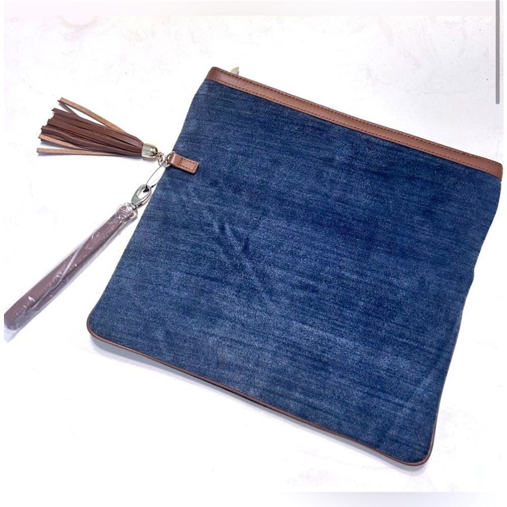White House black market blue suede leather clutch with fringe add-on. Gorgeous. - Picture 2 of 7